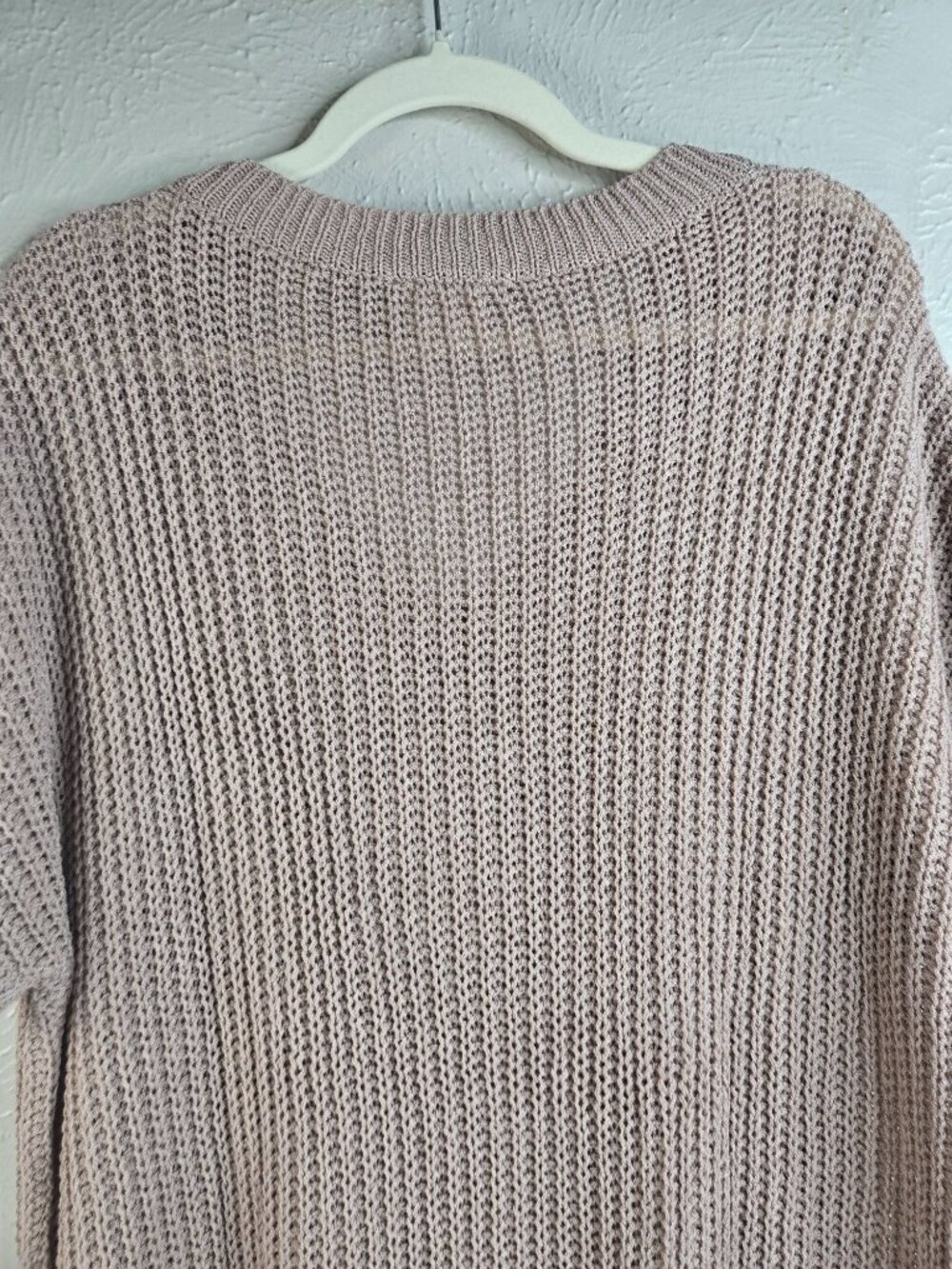 Open Knit Oversized Top Med Taupe Short Sleeve Realaxed Slouchy Cover Up Shirt - Picture 6 of 11
